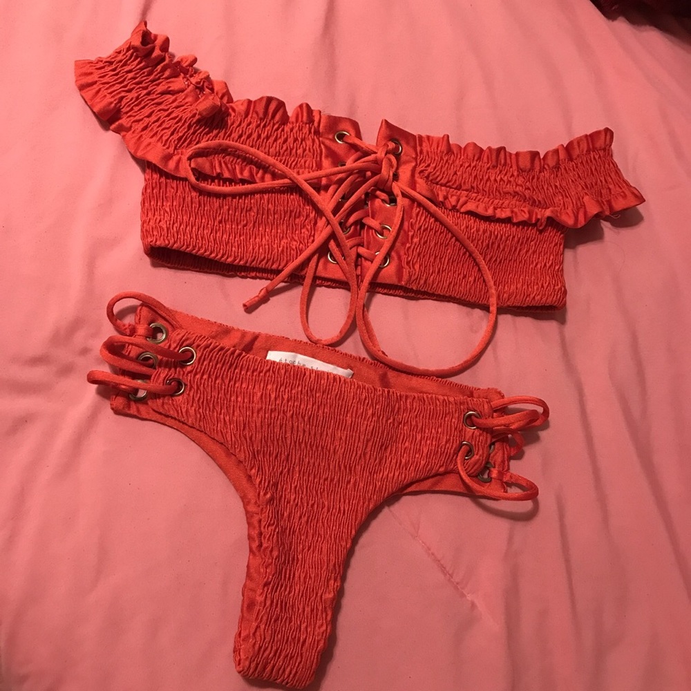 Red off the shoulder bikini set